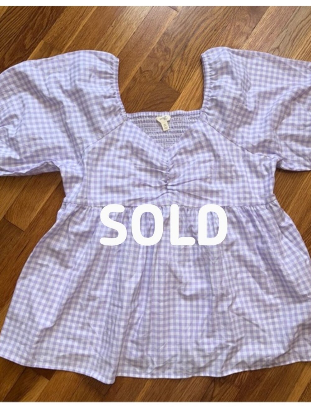 Terra & Sky 0X Lavender Gingham Puff-Sleeve Peplum Top - 100% Cotton